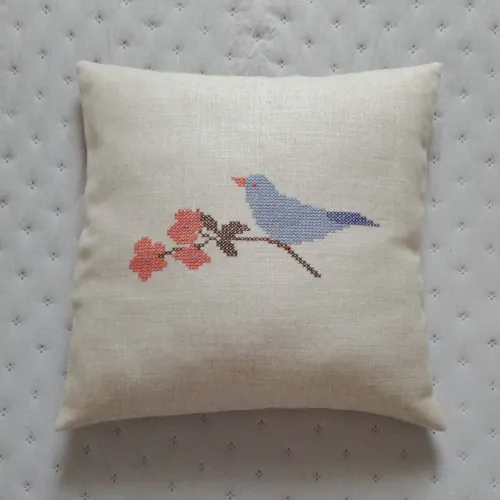 Coussin déco en lin Niodi bleu