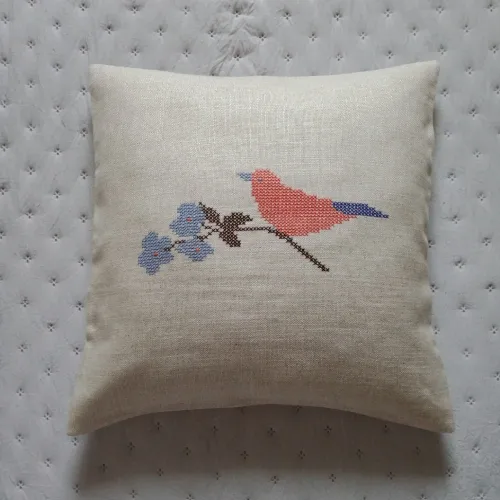 Coussin déco lin naturel Niodi corail