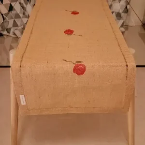 Chemin de table brodé jute "La Rose"