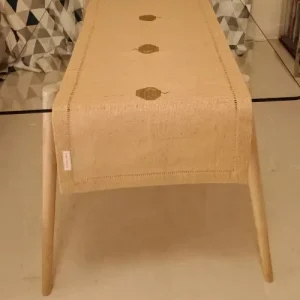 Chemin de table brodé jute "Pommes"