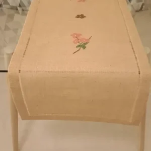 Chemins de table brodé en jute "Cerisiers"