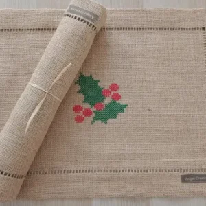Set de table brodé en jute "Houx"